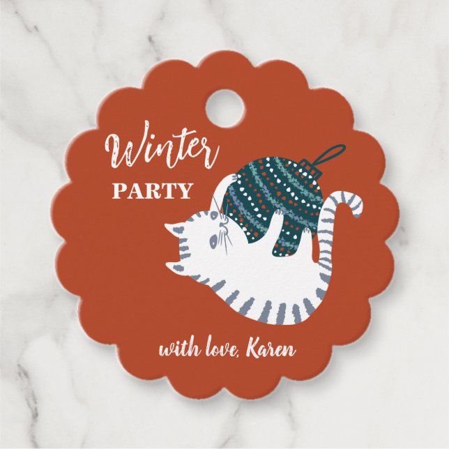 Étiquettes Cadeau Fête d'hiver Jouet de Noël Cadeau de chat (Devant)