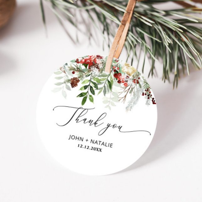Étiquettes Cadeau Fête d'hiver Noël evergeen mariage (Créateur téléchargé)