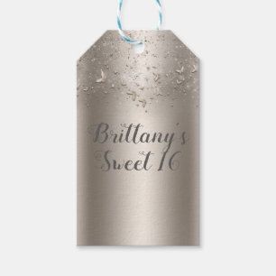 Étiquettes-cadeau Fête douce 16 papillon scintillant de Champagne