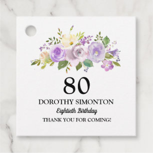 Étiquettes Cadeau Fête du 80e anniversaire Purple Floral