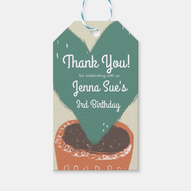 Étiquettes-cadeau Fête du Plante Coeur de Cactus Anniversaire Merci (Devant)