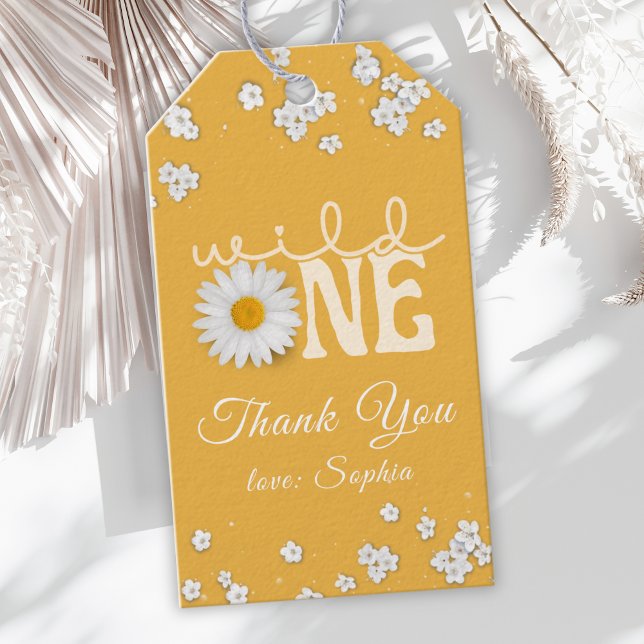 Étiquettes-cadeau Fête du premier anniversaire de Mustard Daisy Wild (Créateur téléchargé)