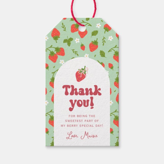Étiquettes-cadeau Fête du premier anniversaire Strawberry Berry (Devant)
