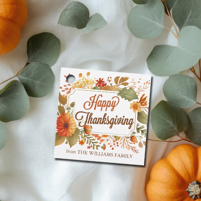 Étiquettes Cadeau Fête Fleurs d'automne Bon thanksgiving personnalis (Créateur téléchargé)