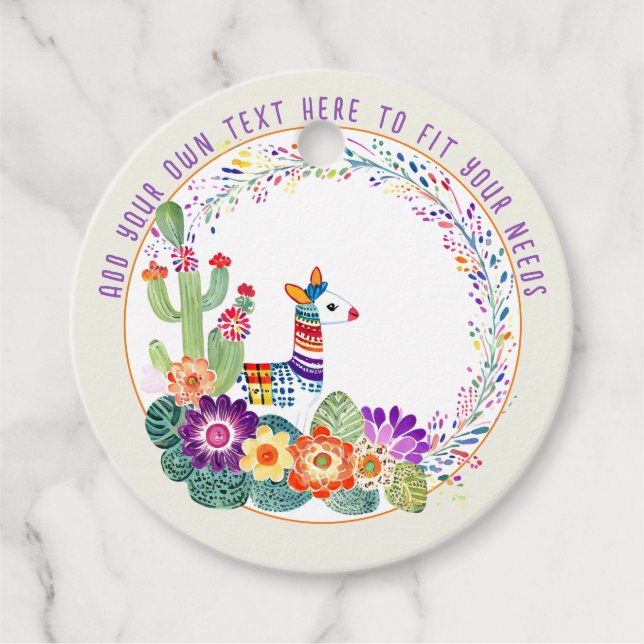 Étiquettes Cadeau FÊTE Fleurs de Cactus Llama (Devant)