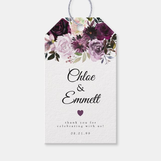 Étiquettes-cadeau Fête Florale Rustique violet rose (Devant)