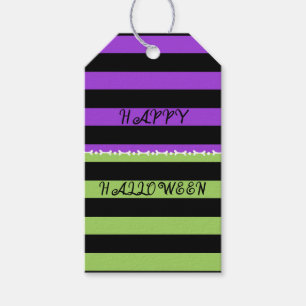 Étiquettes-cadeau Fête Halloween rayée verte violette et noire