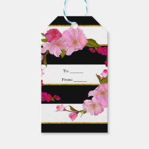 Étiquettes-cadeau Fête Moderne Florale Chic Glam Noir Blanc et Or