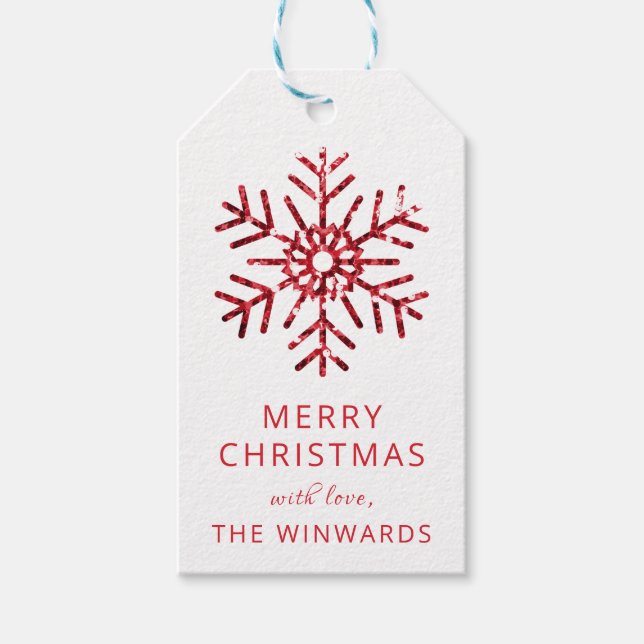 Étiquettes-cadeau Fête Noël Rouge Parties scintillant Flocon de neig (Devant)