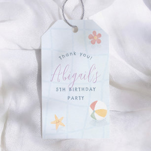 Étiquettes-cadeau Fête Piscine Fille Violet Anniversaire Merci