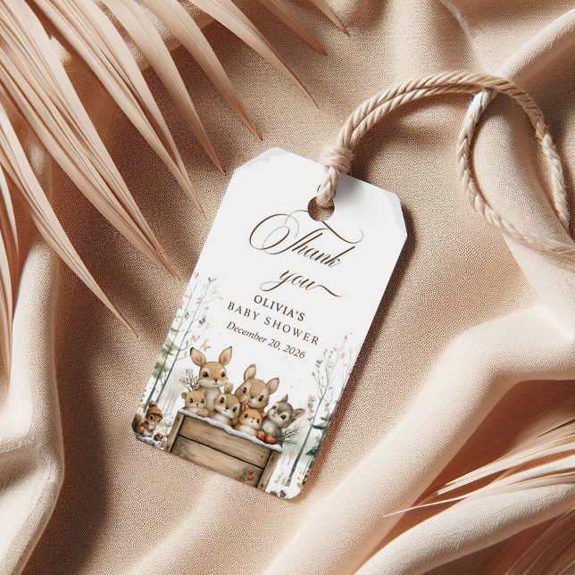 Étiquettes-cadeau Fête Prénatale Bébé Animaux de la Forêt en Hiver (Créateur téléchargé)