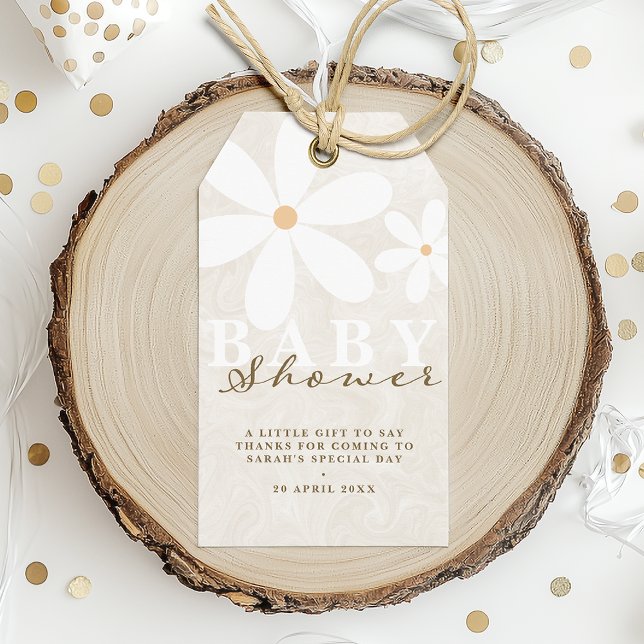 Étiquettes-cadeau Fête Prénatale Bébé Fleur de Marguerite Genre Neut (Créateur téléchargé)