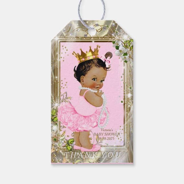 Étiquettes-cadeau Fête Prénatale Bébé Princesse Ethnique Tutu Rose (Devant)