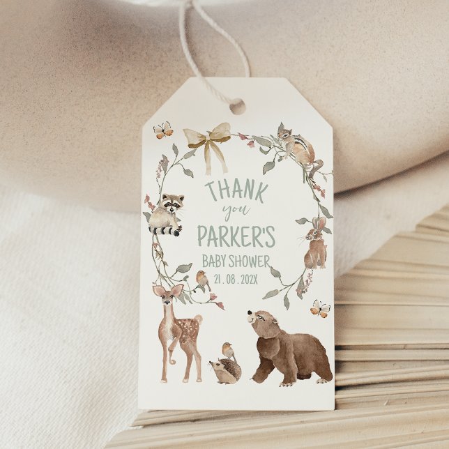 Étiquettes-cadeau Fête Prénatale Rustique Marron Forestière  (Gender Neutral Woodland Baby Shower Tag, Woodland Animal Baby Shower Tag, Rustic Woodland Tag)