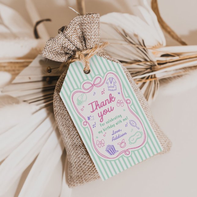 Étiquettes-cadeau Fête Pyjama Anniversaire Fille (Créateur téléchargé)