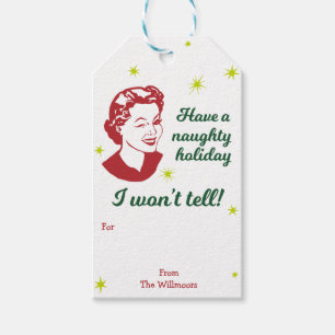 Étiquettes-cadeau Fête Retro Naughty Balises cadeaux Blanc