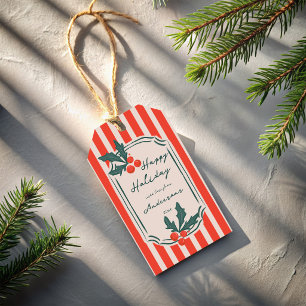 Étiquettes-cadeau Fête Rouge Noël vintage rétro rayures