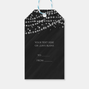 Étiquettes-cadeau Fête scintillante de bling diamant noir et argent