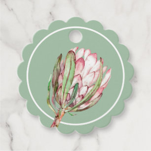 Étiquettes Cadeau Fête Tropical Pink Protea Floral SCALLOPEE