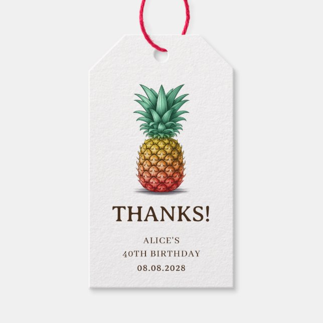 Étiquettes-cadeau Fête tropicale avec ananas rétro (Devant)