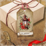 Étiquettes-cadeau Fête Vintage rétro Rouge Vert Floral Noël<br><div class="desc">Belle illustration vintage rétro d'une lanterne décorée de fleurs rouges et de plantes vertes sur un arrière - plan et cadre rétro grunge pour un look vieilli ou vintage. Design dispose d'un ruban de défilement vintage pour votre personnalisation à la fois sur le devant ou sur le dos de cette...</div>