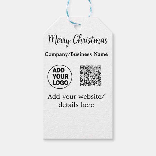 Étiquettes-cadeau Fêtes de Noël ajouter logo entreprise nom q r code (Devant)