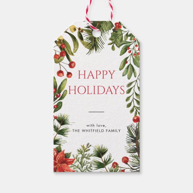 Étiquettes-cadeau Fêtes de Noël Berries Verdure Botanique (Devant)