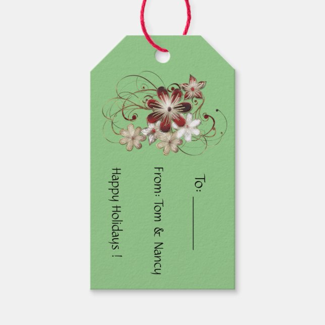 Étiquettes-cadeau Fêtes florales rouges (Devant)