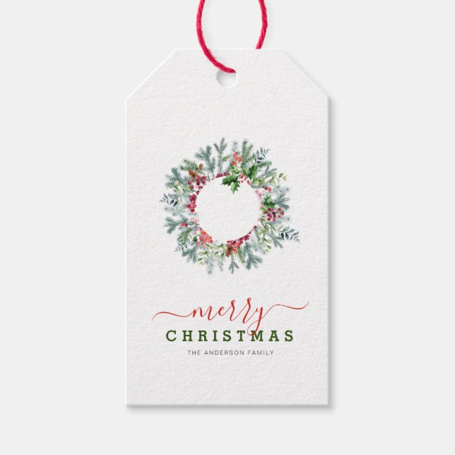 Étiquettes-cadeau fêtes modernes couronne noël (Devant)