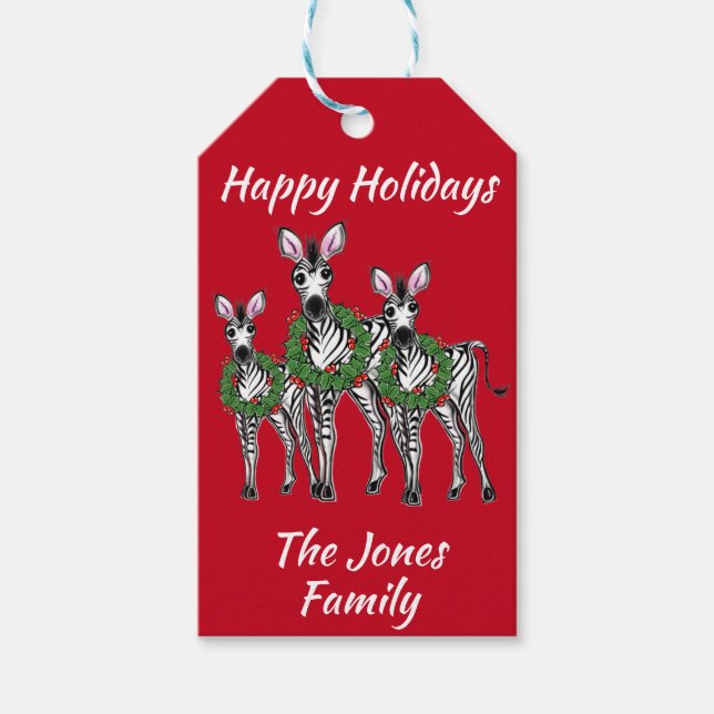 Étiquettes-cadeau Fêtes Zèbres, guirlande de Noël festive (Devant)