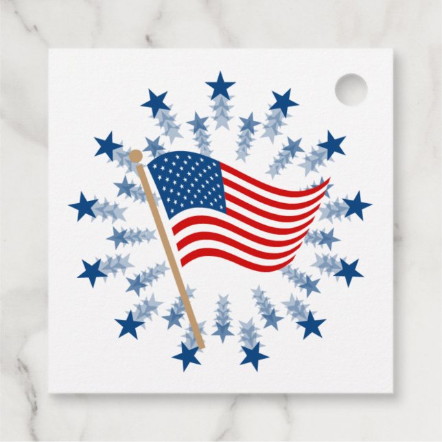 Étiquettes Cadeau Feu d'artifice Drapeau Américain 4 juillet (Dos)