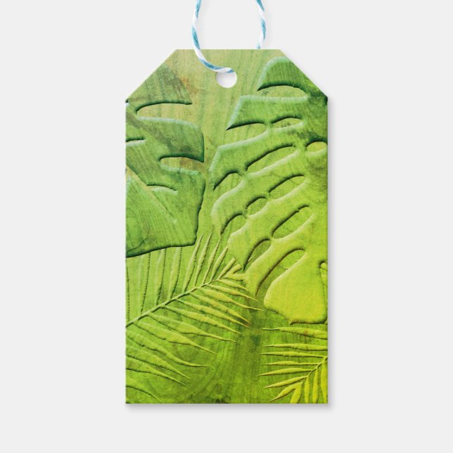 Étiquettes-cadeau Feuillage de bois vert en détresse (Devant)