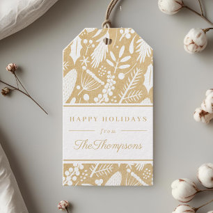 Étiquettes-cadeau Feuillage de Noël beige classique Joyeuses Fêtes