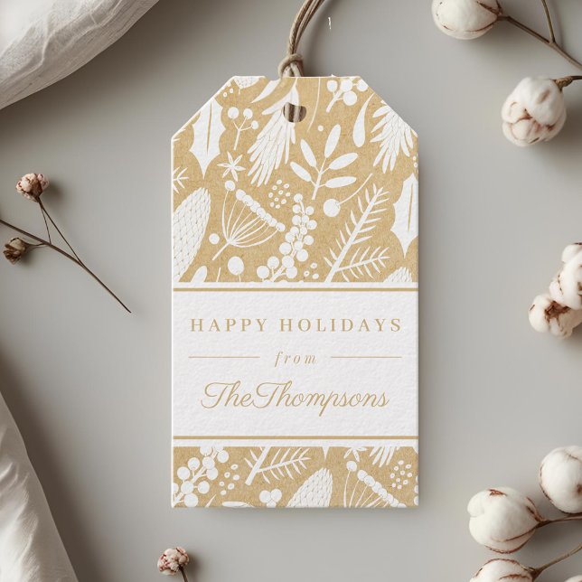 Étiquettes-cadeau Feuillage de Noël beige classique Joyeuses Fêtes (Créateur téléchargé)
