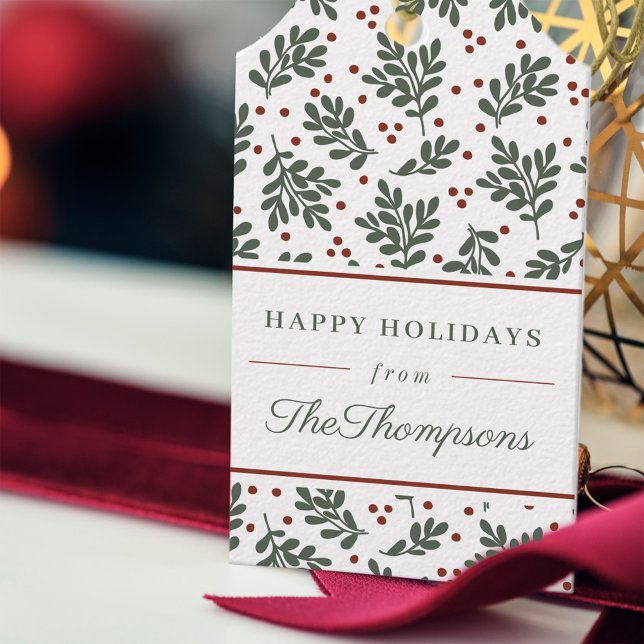 Étiquettes-cadeau Feuillage de Noël Classique Rouge et Vert pour les (Créateur téléchargé)