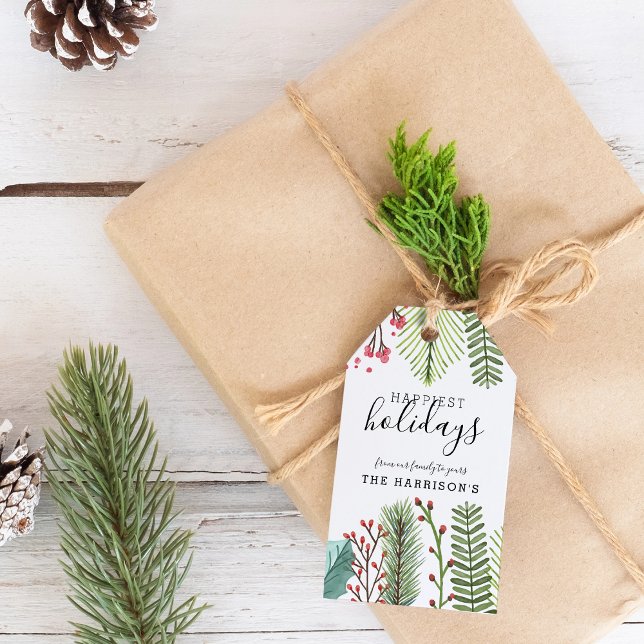 Étiquettes-cadeau Feuillage de Noël Personnalisé (Holiday Foliage Christmas Personalized Gift Tags)