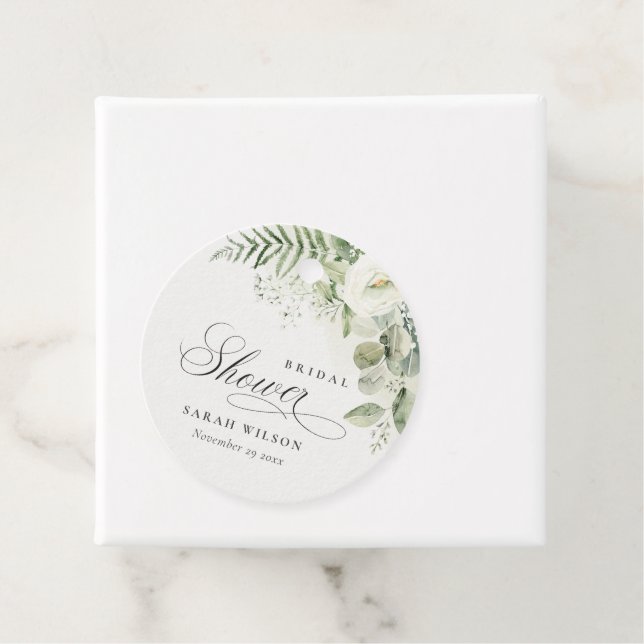 Étiquettes Cadeau Feuillage de verdure de eucalyptus de mariage (En situation)