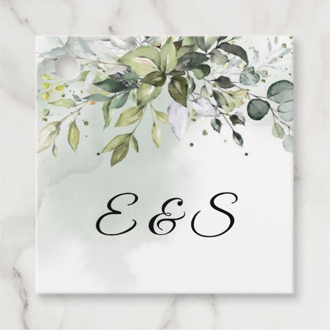 Étiquettes Cadeau Feuillage de verdure feuilles d'eucalyptus initial (Devant)