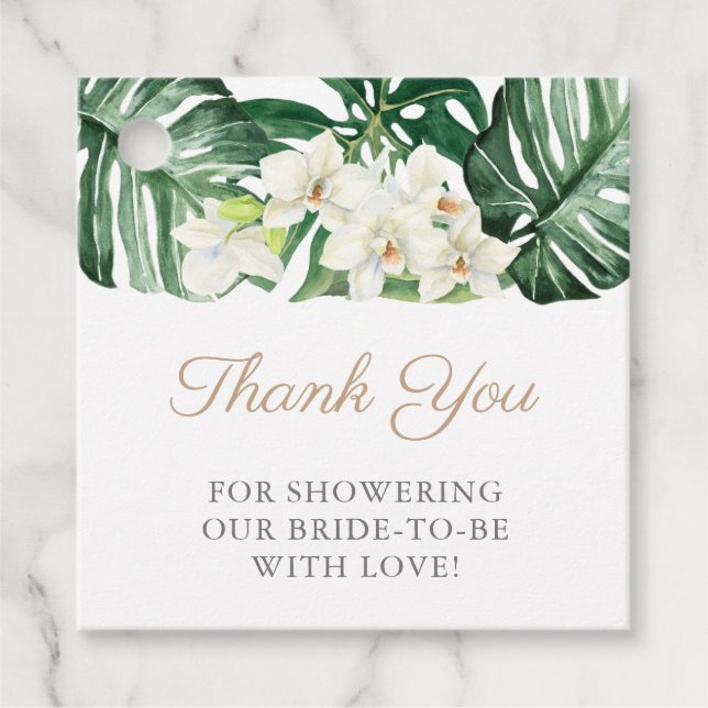 Étiquettes Cadeau Feuillage Tropical Sauvage Vert et Blanc pour une  (Devant)