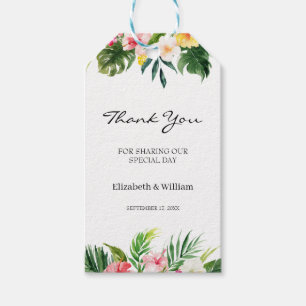 Étiquettes-cadeau Feuille de mariage préféré des fleurs tropicale