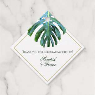 Étiquettes Cadeau Feuille de Monstera verte tropicale élégante dorée