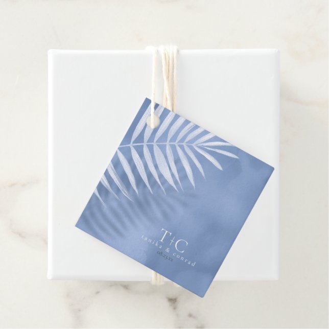 Étiquettes Cadeau Feuille de palme luxuriante Mariage Windsor Blue I (En situation)