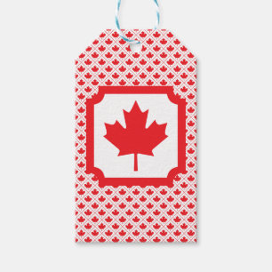 Étiquettes-cadeau Feuille d'érable canadienne design rouge et blanc