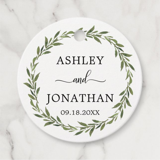 Étiquettes Cadeau Feuille Mariage de couronne Botanique Merci blanc (Devant)