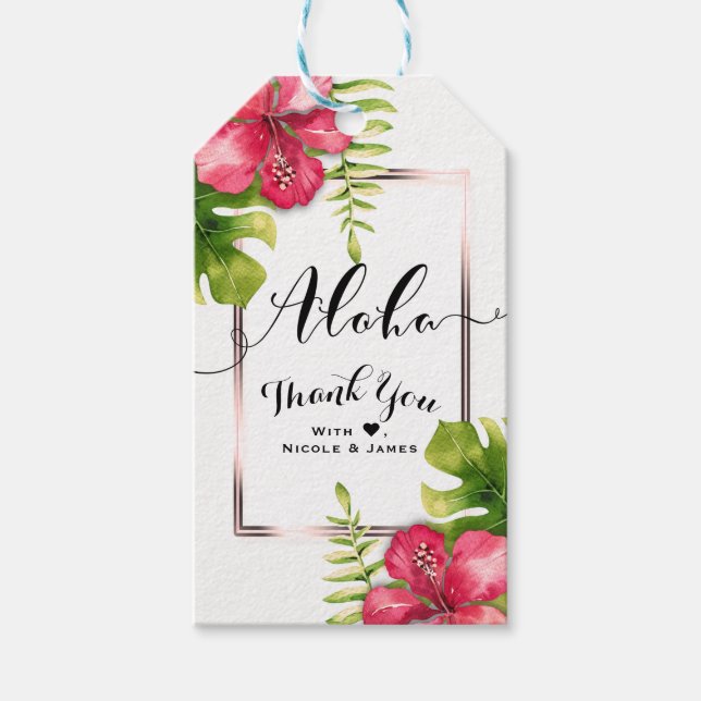 Étiquettes-cadeau Feuilles blanches de l'Hibiscus Tropical Chic comm (Devant)