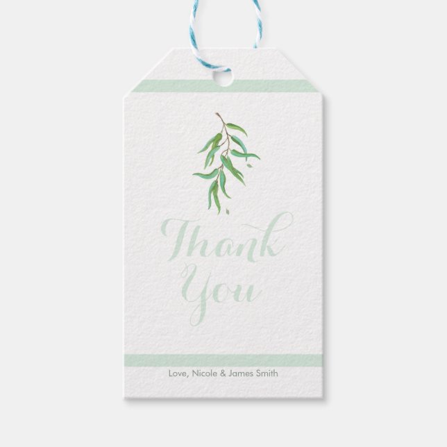 Étiquettes-cadeau Feuilles botaniques d'eucalyptus vert mariage rust (Devant)
