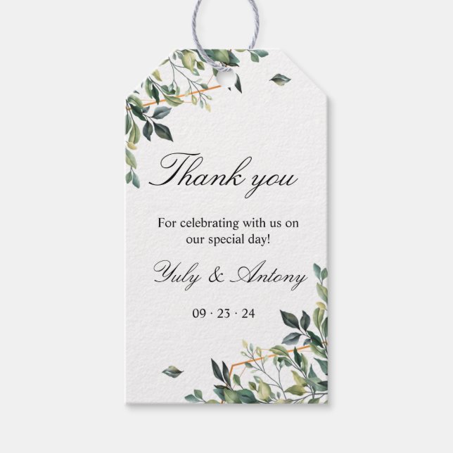 Étiquettes-cadeau Feuilles botaniques, Merci moderne Mariage Cadeau  (Devant)
