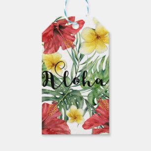 Étiquettes-cadeau Feuilles botaniques tropicales et fleurs Floral Al