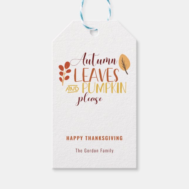 Étiquettes-cadeau Feuilles d'automne Citrouille S'il vous plaît Bon  (Devant)