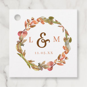 Étiquettes Cadeau Feuilles d'automne Mariage Monogramme